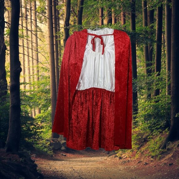 Costume Little Red Riding Hood Adult Red Velvet Sexy 3 Pieces - Picture 1 of 16